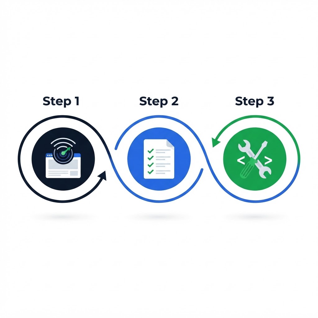 ADA compliance audit process showing scan, audit, and remediation steps