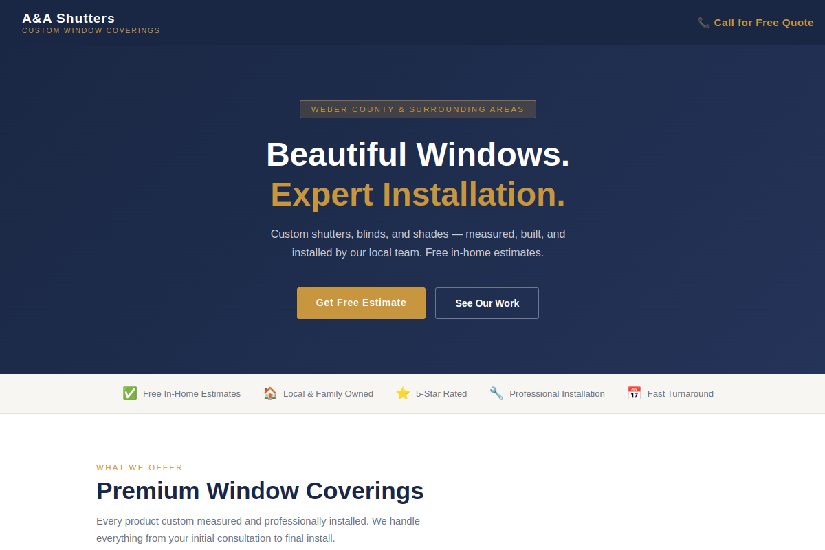 A&A Shutters website