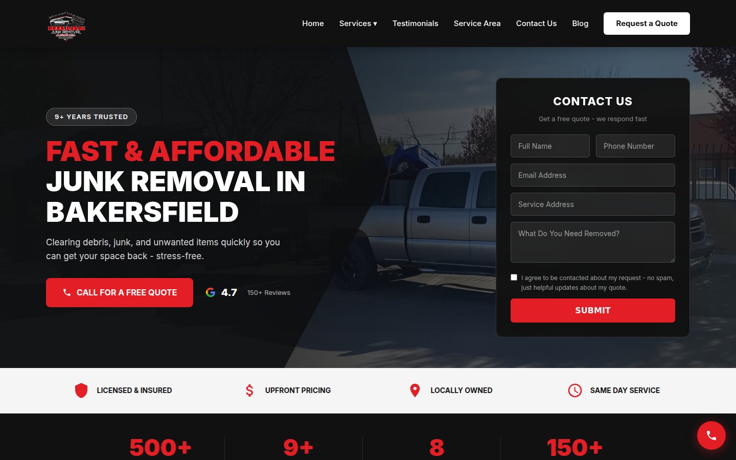 Rojas Junk Removal website