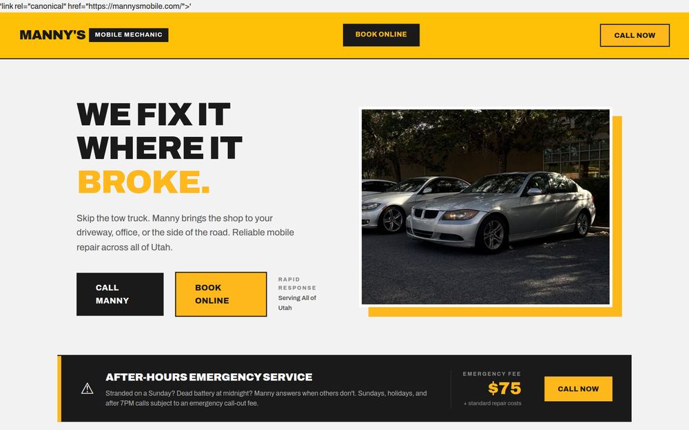Manny's Mobile Mechanic website